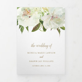 Elegante Goldmedaille Weiße Flora Moderne Hochzeit Dreifach Gefaltete Einladung