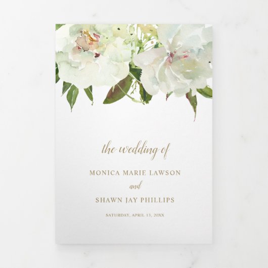 Elegante Goldmedaille Weiße Flora Moderne Hochzeit Dreifach Gefaltete Einladung (Cover)