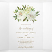 Elegante Goldmedaille Weiße Flora Moderne Hochzeit Dreifach Gefaltete Einladung (Innenseite Mitte)