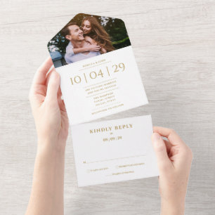 Elegante Goldmonogramm-Foto-Hochzeitsdatum All In One Einladung