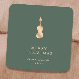 Elegante Goldmusik Violine Weihnachten Grün Quadratischer Aufkleber