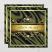 Elegante GoldOlivgrün-Seide-/Satin-Einladung Te Einladung (Vorne/Hinten)