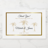 Elegante Goldpalme Tree Tropische Hochzeit Schaumweinetikett (Einzelnes Label)