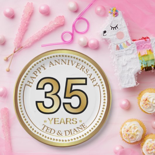 Elegante Goldpapierplatte mit bearbeitbarem Text Pappteller (Party)