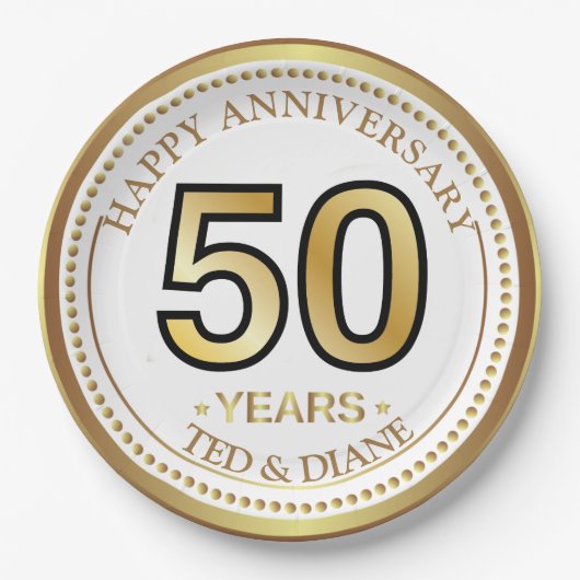 Elegante Goldpapierplatte mit bearbeitbarem Text Pappteller (Vorderseite)