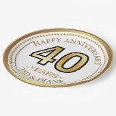 Elegante Goldpapierplatte mit bearbeitbarem Text Pappteller (Schrägansicht)