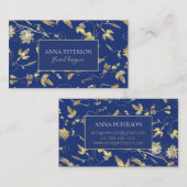Elegante Goldpassionsblumen-Rebe auf Blau Visitenkarte (Vorne/Hinten)