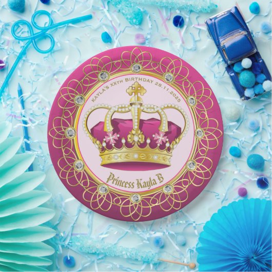 Elegante Goldperlen machen Ihre eigene rosa Krone Pappteller (Party)