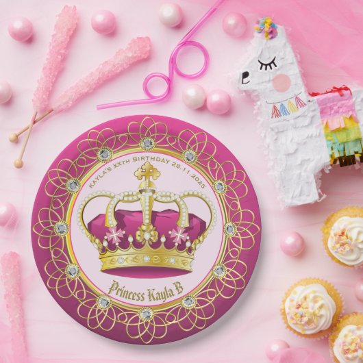 Elegante Goldperlen machen Ihre eigene rosa Krone Pappteller (Party)