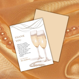 Elegante Goldperlen & Prosecco-Junggesellinnenabsc Dankeskarte