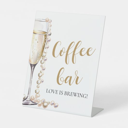 Elegante Goldperlen und Prosecco-Bar Sockelschild (Vorderseite)