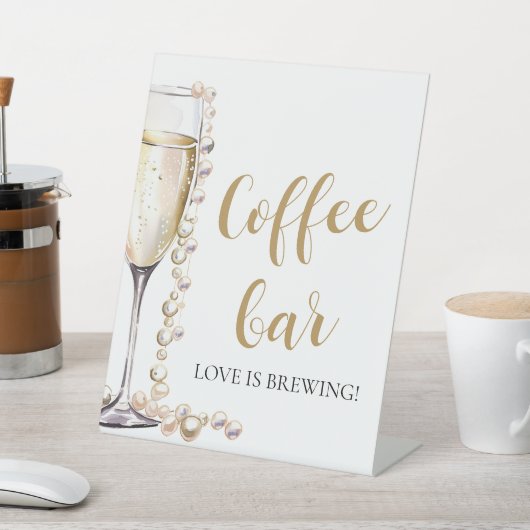 Elegante Goldperlen und Prosecco-Bar Sockelschild (In SItu)