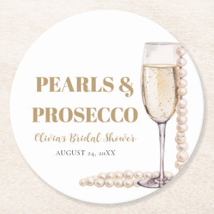 Elegante Goldperlen und Prosecco-Brautjungfernpart Runder Pappuntersetzer