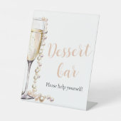 Elegante Goldperlen und Prosecco Dessert Bar Sign Sockelschild (Vorderseite)