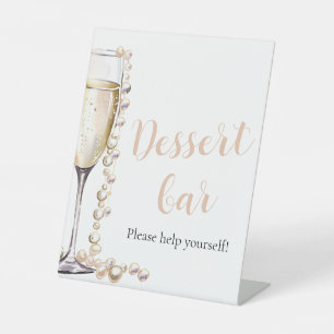Elegante Goldperlen und Prosecco Dessert Bar Sign Sockelschild