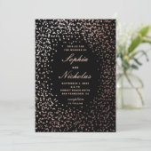 Elegante Goldpolka-Punkte. Moderne Schwarze Hochze Einladung (Stehend Vorderseite)