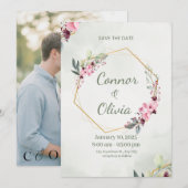 Elegante Goldrahmen-Blumen-Save-the-Date-Karte Save The Date (Vorne/Hinten)