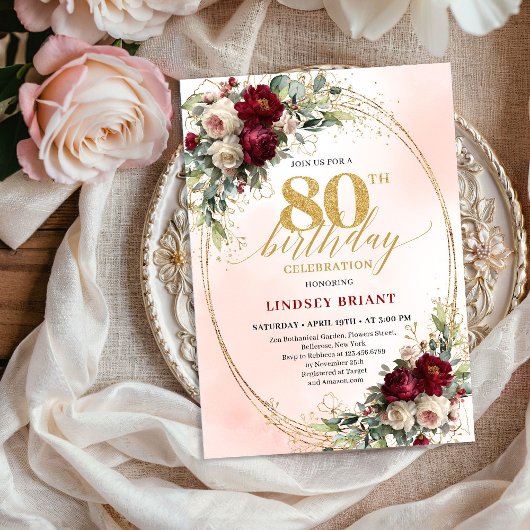 Elegante Goldrahmen-Boho-Einladung zum 80. Geburts Einladung