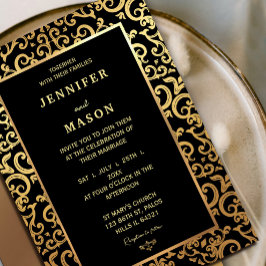 Elegante Goldrahmen-Hochzeit Einladung