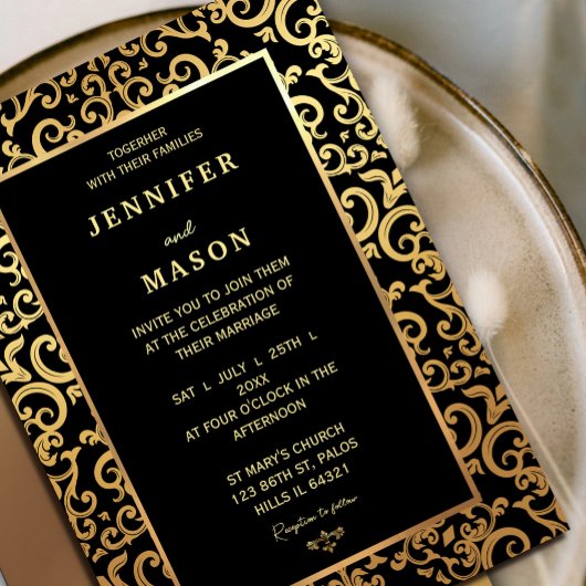 Elegante Goldrahmen-Hochzeit Einladung