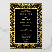 Elegante Goldrahmen-Hochzeit Folieneinladung (Vorderseite)