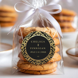 Elegante Goldrahmen-Hochzeit Runder Aufkleber