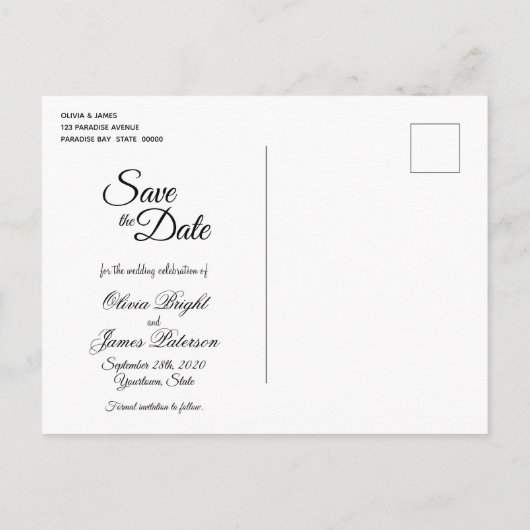 Elegante Goldrahmen-Hochzeit speichern Sie das Dat Ankündigungspostkarte (Rückseite)