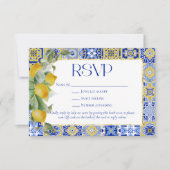Elegante Goldrahmen Italian Blue Tile Lemon Weddin RSVP Karte (Vorderseite)