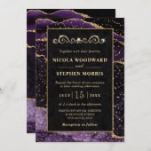 Elegante Goldrahmen-Lila Agate-Hochzeit Einladung (Vorne/Hinten)