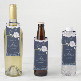 Elegante Goldrahmen-Navy-Blue-Rose Hochzeit Flaschenanhänger