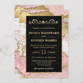 Elegante Goldrahmen Rosa und Schwarze Agate Hochze Einladung (Vorne/Hinten)