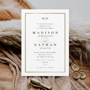 Elegante Goldrahmen Schwarz-Weiß-Hochzeit Einladung