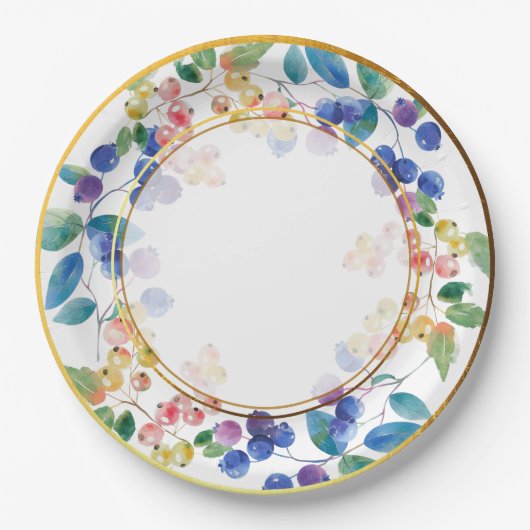 Elegante Goldrahmen Wasserfarben Berries Pappteller (Vorderseite)