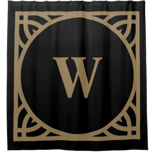 Elegante Goldrand-Monogramm Duschvorhang (Vorderseite)