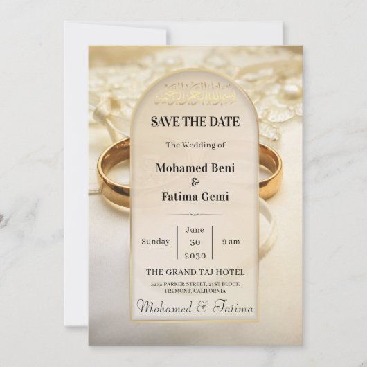 Elegante Goldrings Save the Date (Vorderseite)