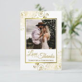 Elegante Goldröhren auf weißer Liebe und Dankeswür Dankeskarte (Stehend Vorderseite)