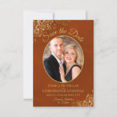 Elegante Goldröhren Oval Foto Marmorrostensehen Save The Date (Vorderseite)