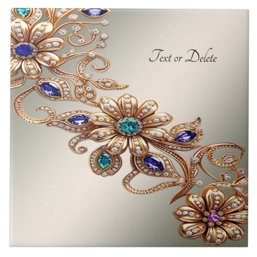 Elegante Goldschmuck-Blumen-Keramikfliese Fliese (Vorderseite)