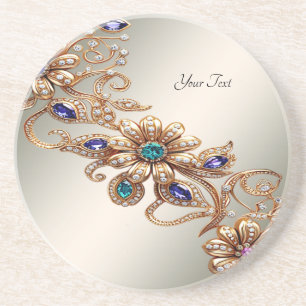 Elegante Goldschmuck-Blumen-Sandstein-Untersetzer Getränkeuntersetzer