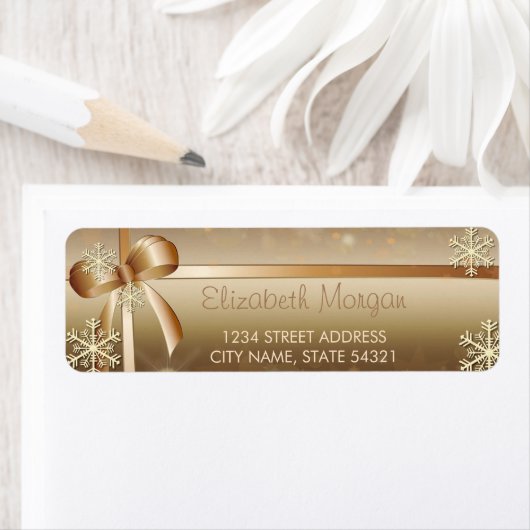 Elegante Goldschneeflocken, Bow-Label (Insitu)