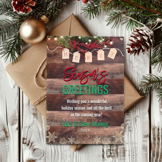 Elegante Goldschneeflocken, grüne Blätter Weihnach Feiertagskarte