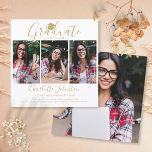 Elegante Goldschrift 4 Foto-Abschlussfeier Einladung