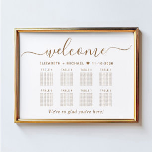 Elegante Goldschrift 8-Tisch-Hochzeits-Sitzplan Poster