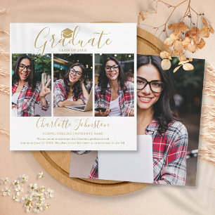 Elegante Goldschrift-Absolvent 4 Foto-Abschlussfei Ankündigung