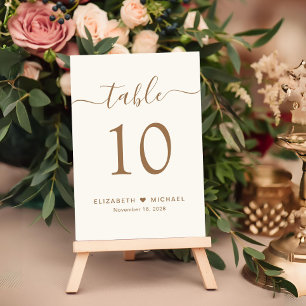 Elegante Goldschrift Creme Hochzeitsempfang Tischnummer