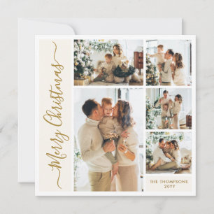 Elegante Goldschrift Elfenbein 5 Foto Familien Wei Feiertagskarte