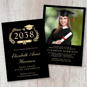 Elegante Goldschrift-Foto-Black-Abschlussfeier Einladung