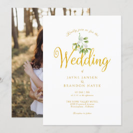 Elegante Goldschrift-Mistelzweig-Foto-Winterhochze Einladung