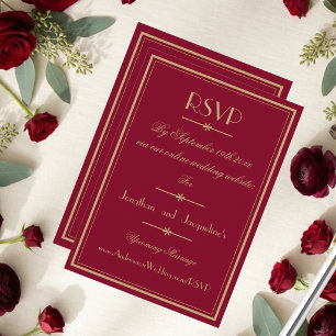 Elegante Goldschrift-Rahmen Bordeaux Hochzeits-Web RSVP Karte