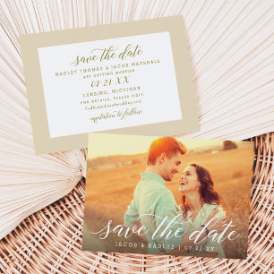 Elegante Goldschrift Zwei-Fotos-Hochzeit Save The Date